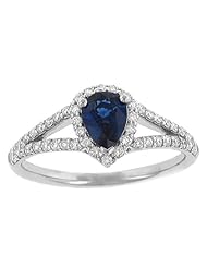 Ladies Halo Style Blue Sapphire and Pave Diamond Ring
