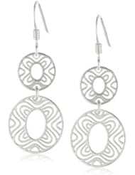 Sterling Silver Double Circle Filigree French Wire Drop Earrings