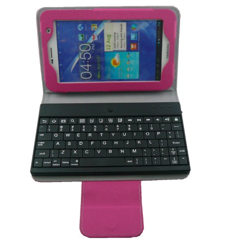 TPCROMEER Wireless Bluetooth Keyboard Folio PU Leather Case for Samsung Galaxy Tab 2 7.0 Inch Rose