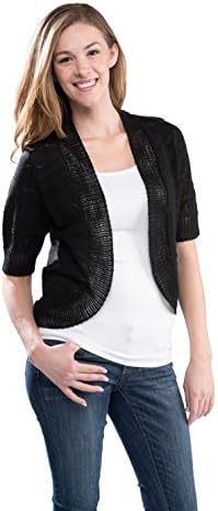 Arpeggio Women's Lightweight Pointelle Shrug 3X Black