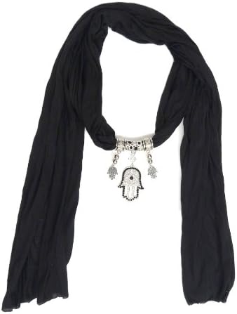 Fatima's Hand Evil Eye Enamel Pendant Fashion Scarf (BLACK)