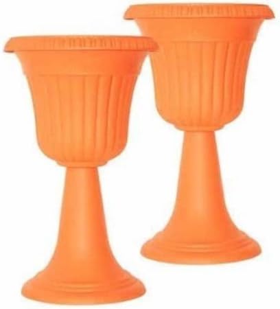 ALEKO Plastic Garden Flower Plant Azura Urn Planter, Orange Lot of 2 | ExtremelyDurable and Fashionable Plastic Plant Pot.
