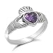 Sterling Silver Heart Amethyst CZ Claddagh Ring, 9