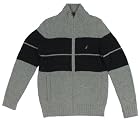Nautica Men's Chest Stripe Wool-Blend Zip Cardigan Sweater (Small, Heather Grey)