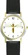 Golden Body & White Winged Dragonfly or Dragon Fly - JP - WATCHBUDDY&reg; DELUXE TWO-TONE THEME WATCH - Arabic Numbers - Black Leather Strap-Size-Women's Size-Small