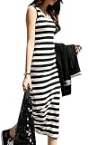 Allegra K Lady White Striped Scoop Neck Maxi Tank Dress Black Xs