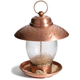 Strathwood Iron and Bubble Glass Bird Feeder with Brushed Copper Finish