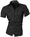 Jeansian Men's Slim Fit Short Sleeves Casual Shirts 8360 Black L
