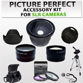 Picture Perfect Lens Accessory Kit for Nikon D3000, D3100, D5000, D7000 Dslr Camera Including .34x Macro Fisheye Lens, Wide Angle Lens, 2x Telephoto Lens, 3pcs Filter Kit, Hard Lens Hood & Much More!!