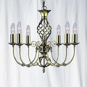 Zanzibar antique brass finish 6-light fitting. Hand made ornate wrought iron 8396-6 - Searchlight