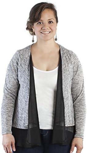 Libian Junior Plus Size Open Front Black Chiffon Underlay Long Sleeve Cardigan (2X, Grey)