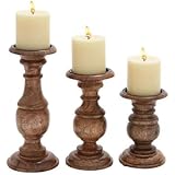 Deco 79 Wood Candle Holder, 10 by 8 by 6-Inch, Chestnut Finish, Set of 3