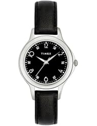 Timex Womens T2M576 Diamond Accented Black Leather Strap Watch