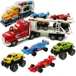 High Powered Truck! Strong Power Truck Series Auto Carrier W/4 Cars Toy for Kids (Colors May Vary)