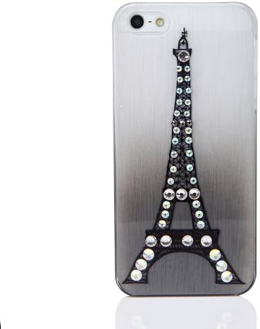 Enfain® Gradient Color Brushed PC Plastic Crystal Eiffel Tower Protector Hard Case Cover for Iphone Apple 4 4S (Eiffel Tower&Black)