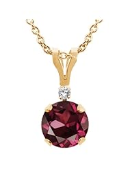 1.02 Ct Round Natural Red Rhodolite Garnet 14K Yellow Gold Pendant