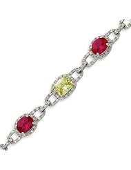 Sterling Silver 7.25 Inch Light Green & Red CZ Bracelet - 7.25 Inch