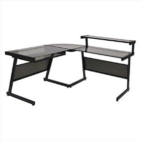 ItalModern 27650A / 27651G "L" Desk in Graphite Black Finish with Printed Black Glass