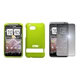 EMPIRE Neon Green Rubberized Hard Case Cover + Mirror Screen Protector for HTC ThunderBolt