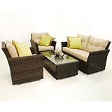 Lisbon Brown Rattan 4 Seater Garden Sofa and Table Set