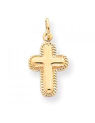 10k Yellow Gold Polished Cross Charm - Religious Jewelry