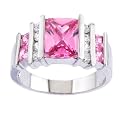 Princess CZ Pink Sapphire Diamond Silver Ring