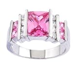 Image of Princess CZ Pink Sapphire Diamond Silver Ring