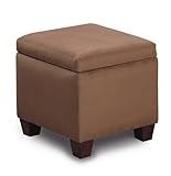 IMAGE OF Brown Microfiber Modern Cube Storage Footstool / Ottoman with Wood Legs