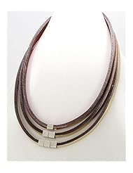 Gold Leather Necklace In White Base