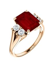 14K Rose Gold 10.00x8.00mm Emerald Cut Chatham Created Ruby and Diamond Ring -- LIFETIME WARRANTY