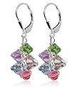 Multicolor Cluster Swarovski Crystal Sparkling Sterling Silver Leverback 1.5" Long Dangle Earrings