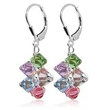 Multicolor Cluster Swarovski Crystal Sparkling Sterling Silver Leverback 1.5 Long Dangle Earrings