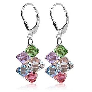 Multicolor Cluster Swarovski Crystal Sparkling Sterling Silver Leverback 1.5