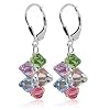SCER001 Multicolor Cluster Swarovski Crystal Sterling Silver Lever back 1.5" Long Dangle Earrings