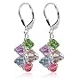 Multicolor Cluster Swarovski Crystal Sparkling Sterling Silver Leverback 1.5" Long Dangle Earrings