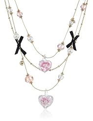 Betsey Johnson "Glass Heart Boost" Pink Flower Glass Heart Illusion Necklace, 19"