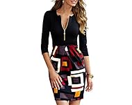 V-neck Polyester/Spandex Fitted Vintage Cocktail Long Sleeves Scoop Neck Bodycon Dress/Tunic/Midi Dress 