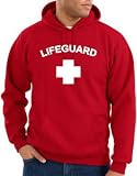 LIFEGUARD CROSS Beach Pool Adult Pullover Hooded Sweatshirt Hoodie Hoody - Red, Small
