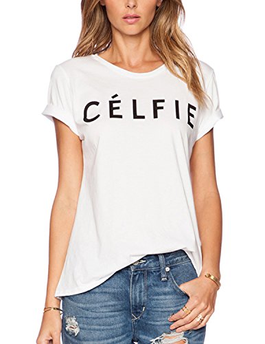haoduoyi Women's CELFIE Letter Printing All-Match T-shirt XX-Large White