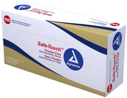 Dynarex Safe-Touch Vinyl Exam Glove Powder Free, Medium, 100 Count (Pack of 10)
