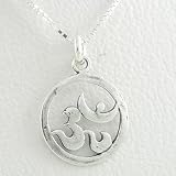 Round Om or Aum Design Pendant in Sterling Silver on a 16 Box Chain, #8525