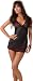 Sexy Feminine Black Satin Babydoll Lingerie Set - One Size