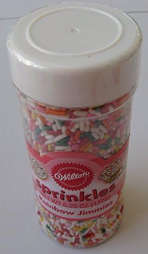 Edible Wilton Sprinkles -Rainbow Jimmies - 6.25 OZ mixture of assorted colors white green red pink orange yellow / off white color