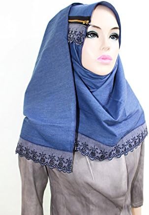 The Twelve Stylish Design Hijab Scarf Series with Blue lace and zipper Casual style Hijab