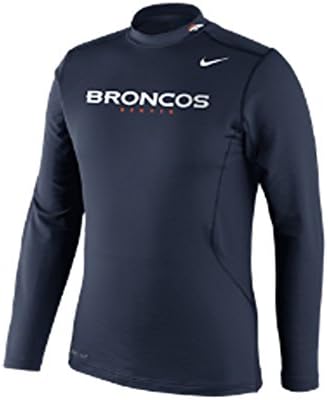 Nike Pro Combat Mens Hyperwarm Max Shield NFL Broncos Mock Shirt Navy