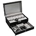 Ogrmar 12 Slot PU Leather Lockable Watch Storage Boxes, Men & Women Jewelry Display Drawer Case, 2-Tier Organizer Watch Showcase with Glass Lid