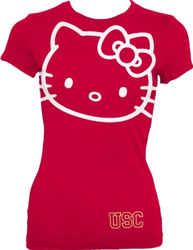 NCAA USC Trojans Hello Kitty Inverse Junior Crew Tee Shirt (Cardinal, Large)
