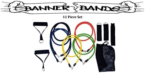 Resistance Band Set with Door Anchor, Ankle Straps, Exercise Chart, and Mesh Carrying Case. Compact and Lightweight. Perfect for Traveling and Easy to Store