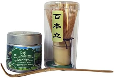 Matchaisland Ceremonial Grade Matchapowder 30gram + handmade Bamboo 100 prong Whisk &amp; Bamboo Spoon set Rich in Antioxidant ,Boost metabolism &amp; burn Calories , Improve Cholesterol