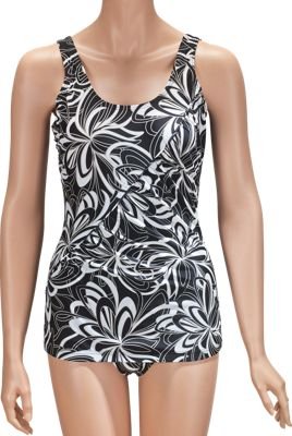 Chlorine-Resistant Black-and-White Print Swimsuit